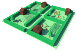 représentation 3D d'un jardin dans Ecotown